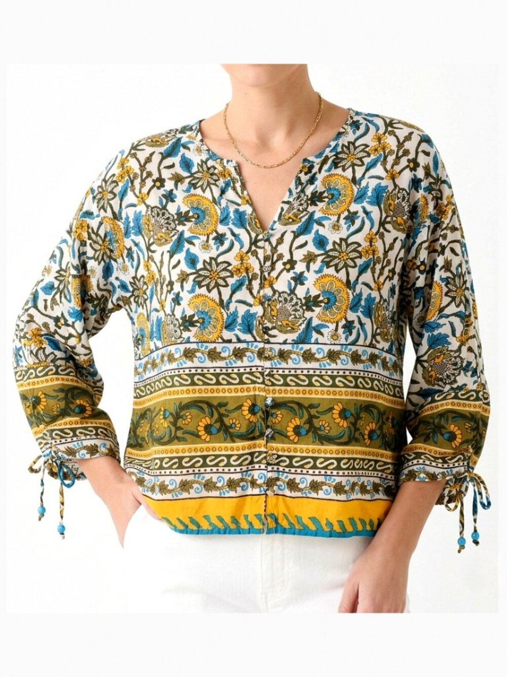 Cynthia Rowley Boho Floral Cotton Peasant Top